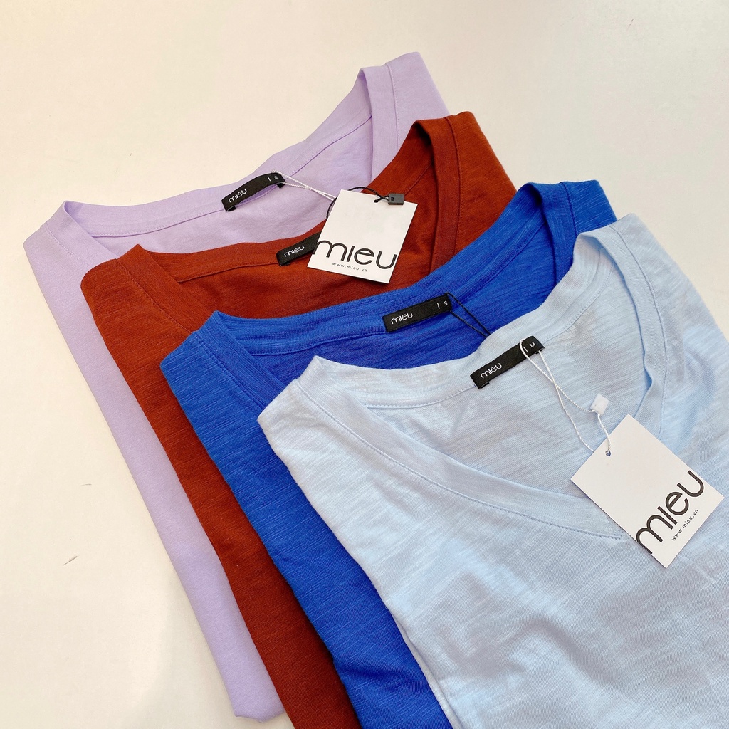 [Mã SKAMFSW175 giảm 10K đơn 50K] Áo thun cổ V cổ tim dáng basic nhiều màu chất cotton MIEU - GS02