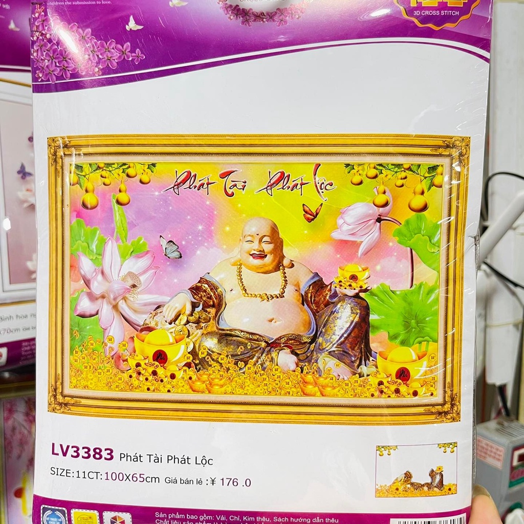 Tranh thêu phật di lạc KT:100x50cm,tranh chưa thêu .Tặng kéo và xỏ chỉ.