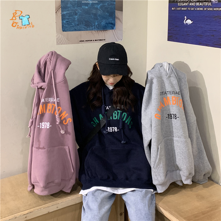 Áo hoodie tay dài dáng suông phong cách thời trang Hàn Quốc cho nữ