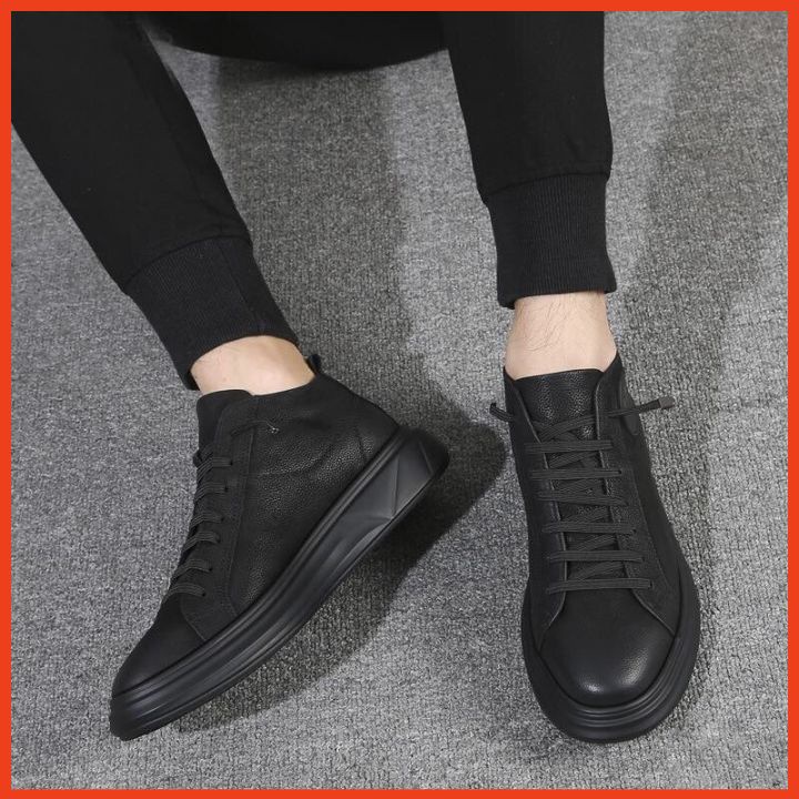 Giày Da Nam Sneaker Màu Đen Kiểu Dáng Hàn Quốc Mang Siêu Nhẹ