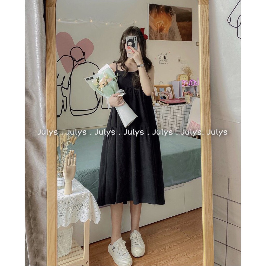 Váy hai dây đũi nhăn nữ🌸Đầm Midi Trơn Dáng Xòe Dài 2s Bánh Bèo Ulzzang Siêu Xinh | BigBuy360 - bigbuy360.vn