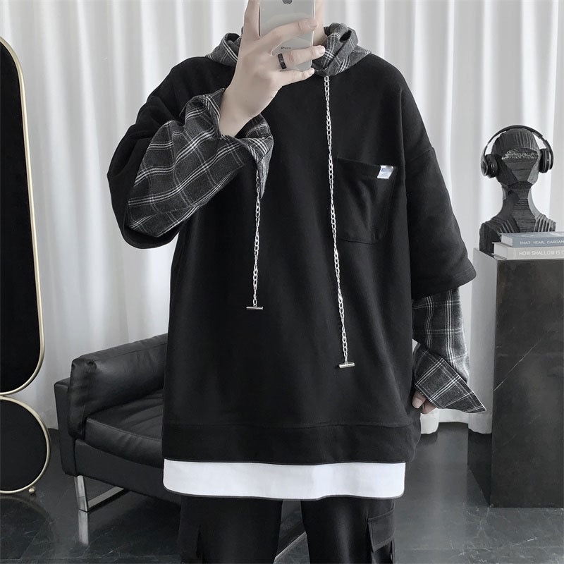 Áo hoodie len tay dài dáng rộng giả hai lớp phong cách hàn quốc thời trang xuân thu cho nam | BigBuy360 - bigbuy360.vn