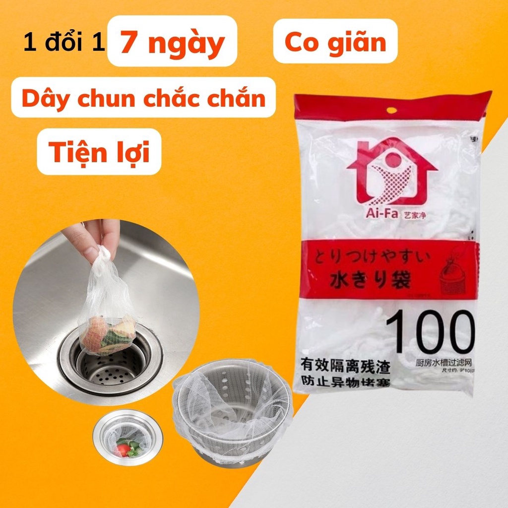 Set 100 túi lọc rác chặn rác bồn rửa chén bát thiết kế dạng lưới siêu dai co dãn giúp không bị tắc nghẽn do thức ăn thừa