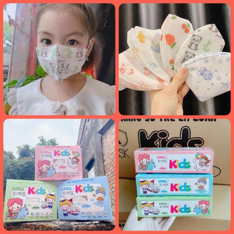 [TRÌNH LÀNG MẪU MỚI] COMBO 50 CHIẾC KHẨU TRANG CAO CẤP CHO BÉ YÊU TỪ 2 ĐẾN 10 TUỔI LOKA 3D MASK KID CÔNG NGHỆ NHẬT BẢN