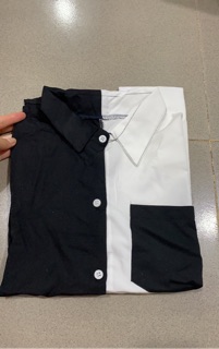 Áo sơ mi phối màu trắng đen hottrend 2019