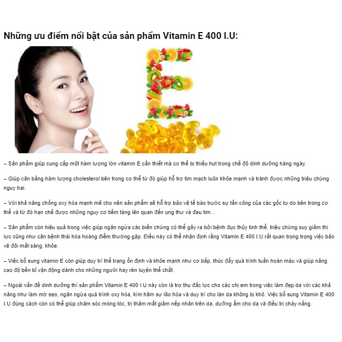 VEGAN - Viên uống chống lão hóa đẹp da Vitamin E-400IU 100 viên Thuần Chay