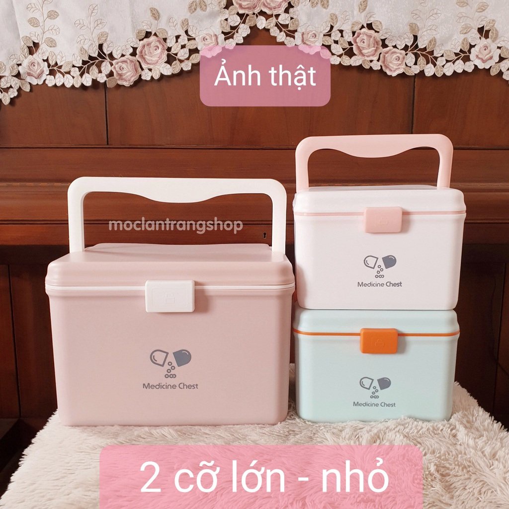 Tủ thuốc, Hộp đựng thuốc gia đình 2 tầng nhiều ngăn GLOSEN tiện lợi, size cỡ lớn tặng vỉ thuốc 6 ô, có khóa