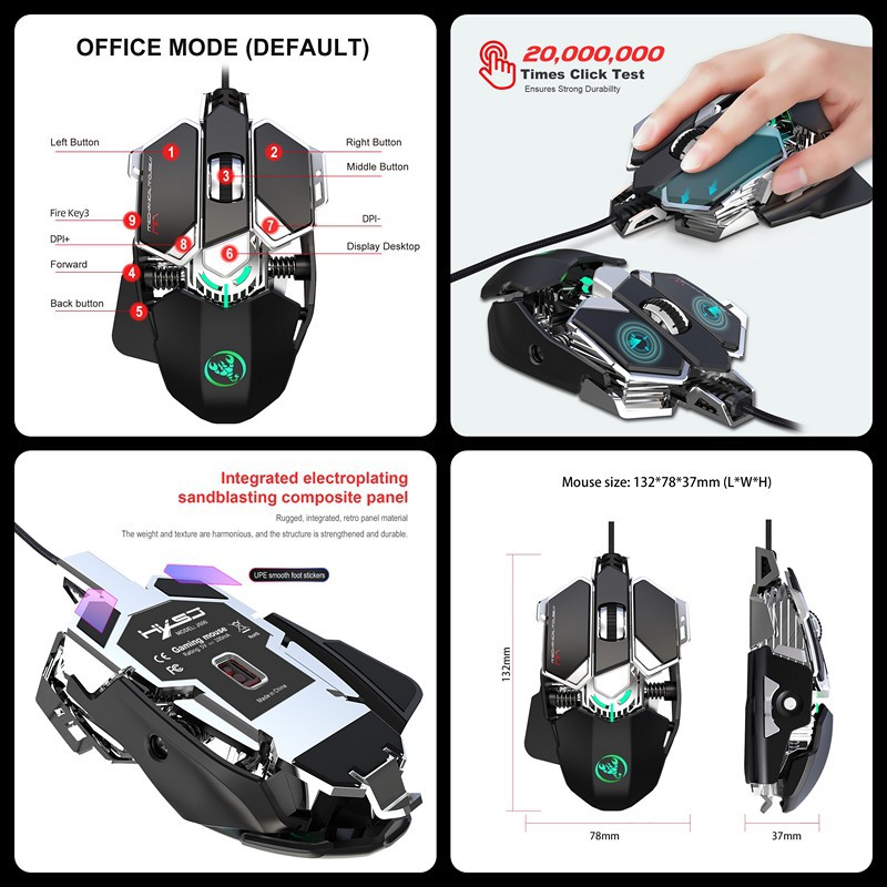 Chuột cơ gaming led RGB 6400DPI - J600 Black mechanical Gaming mouse