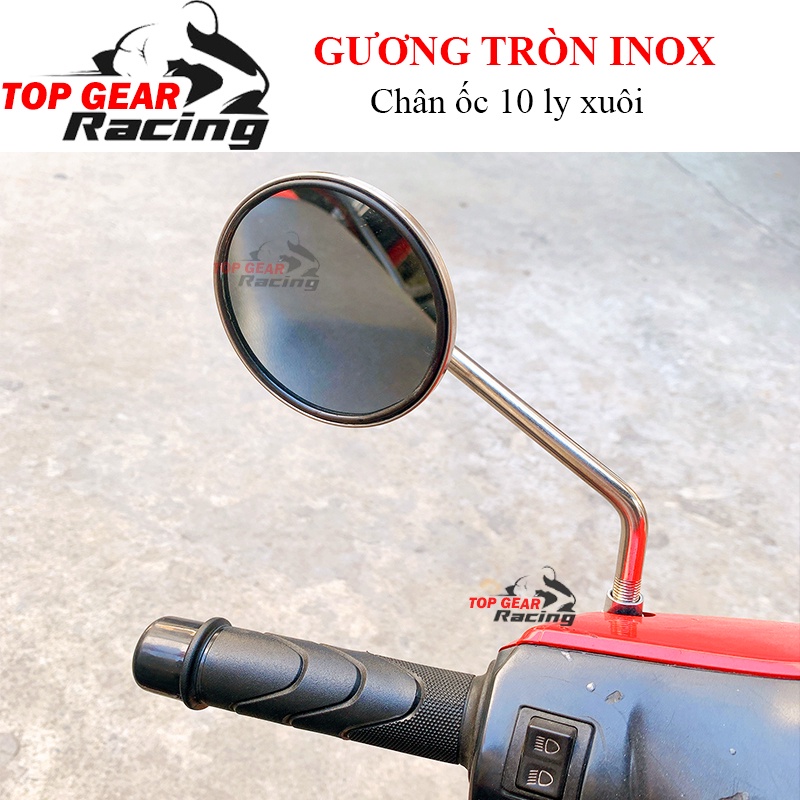 Gương Tròn Xe Máy Thân Inox Mặt 9cm Chân Ốc 10 Ly Xuôi &lt;TOPGEAR&gt;