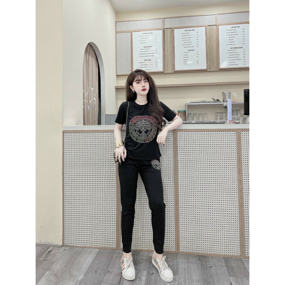 Đồ bộ thun cotton đính đá họa tiết