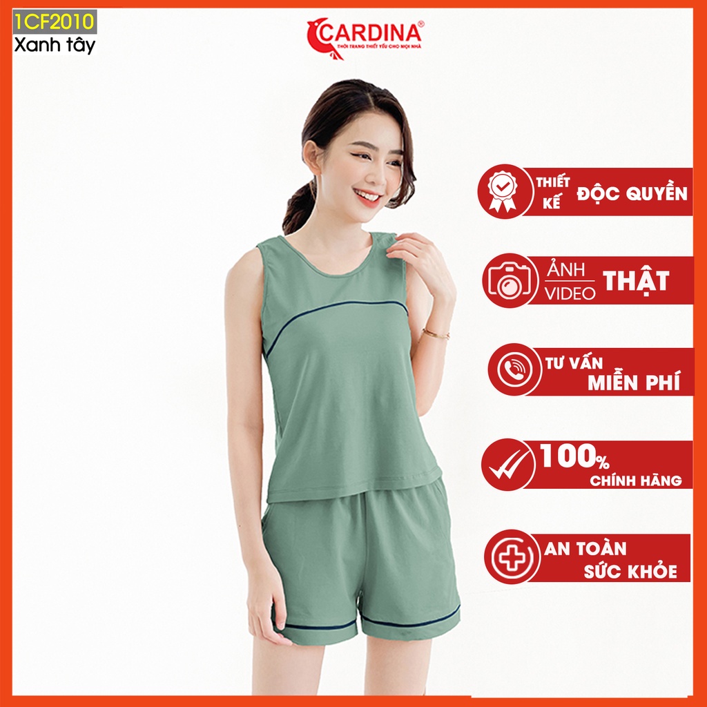 Đồ bộ nữ CARDINA chất cotton Nhật cao cấp quần đùi áo sát nách viền sọc tự tin ngày hè 1CF20.