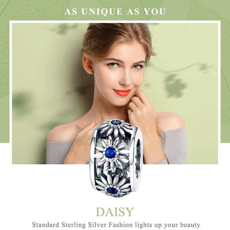 Hạt phụ kiện Bamoer SCC1118 bạc 925 họa tiết hoa cúc để trang trí trang sức thủ công