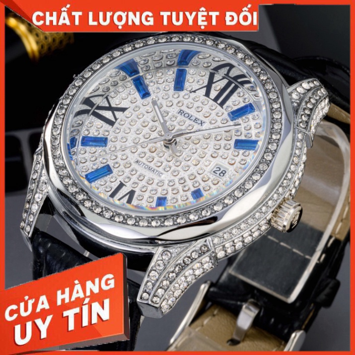 Đồng hồ nam Rolex đính đá full box dây da - bảo hành 12 tháng DH515 ngochang108 - Hàng nhập khẩu