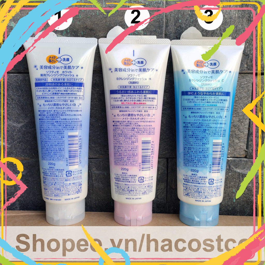 EW15 BGF Sữa Rửa Mặt Kose Softymo Cleansing Foam 220g của Nhật cái Hyaluronic acid collagen white 21