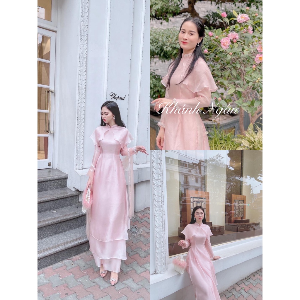 Áo dài cách tân cổ choàng nhẹ nhàng tiểu thư