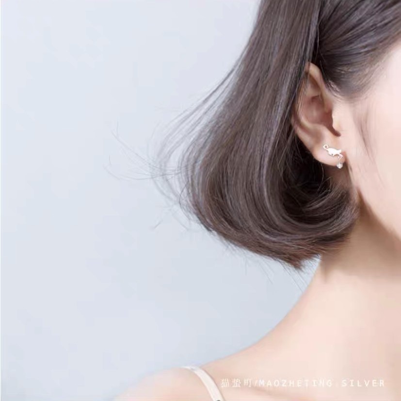 Bông Tai Nữ Bạc Ý S925 Cao Cấp Hình Con Mèo B2440 - Bảo Ngọc Jewelry