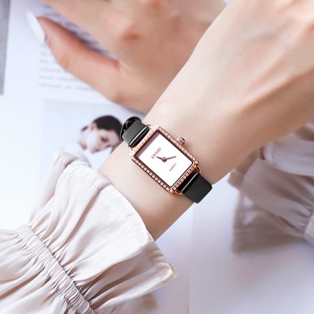 Đồng hồ nữ đeo tay dây da Guou mặt vuông đính đá chính hãng chống nước tuyệt đối 6635 | BigBuy360 - bigbuy360.vn