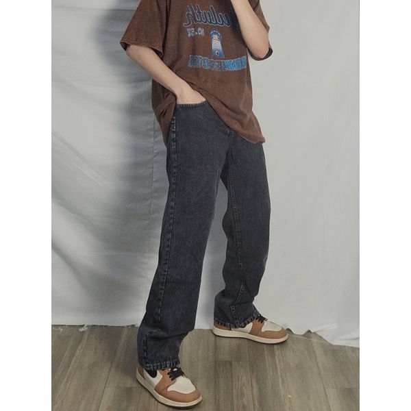 QUẦN JEANS BASIC ỐNG RỘNG MÀU XÁM KHÓI TALURETRO