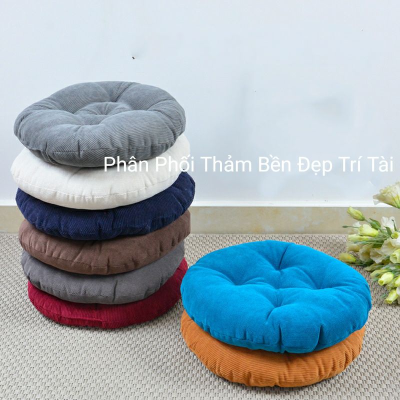 Đệm Ngồi Hình Tròn Vải Nhung Kẻ Kiểu Nhật KT 45*45cm