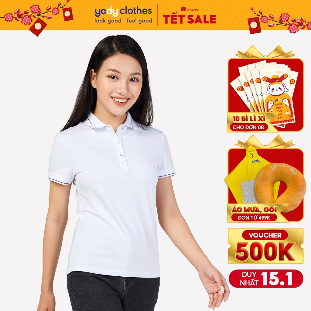 Áo thun polo nữ YODY chất vải cotton pima cao cấp, mềm mịn kháng khuẩn tự nhiên APN3010