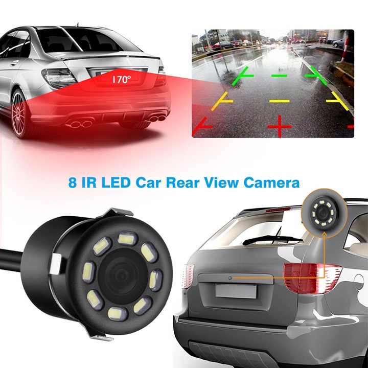 Camera Lùi Dùng Cho Ô Tô Chống Nước 8 LED Tròn