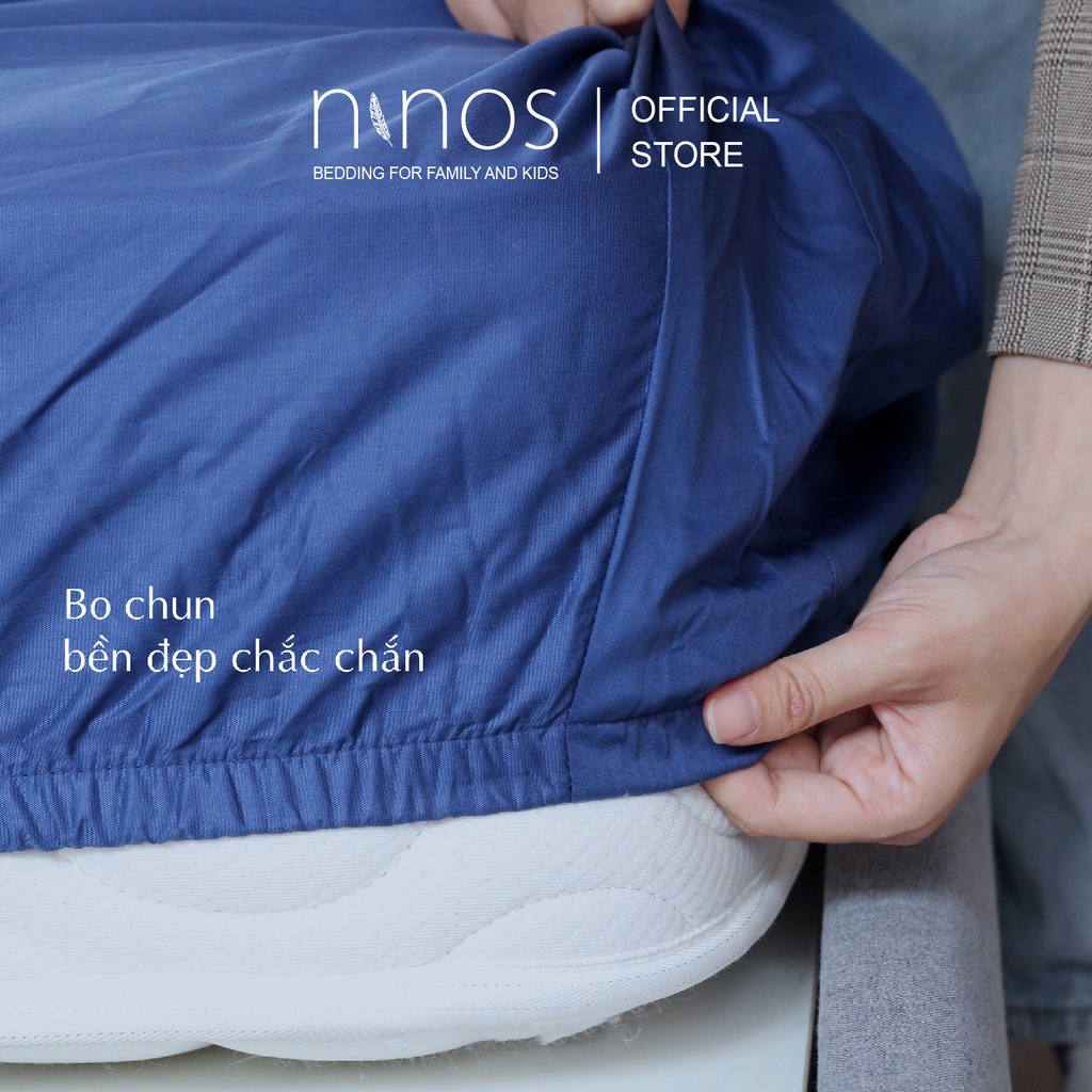Ga giường bo chun cotton Ninos cao cấp trơn màu 160x200 cm, drap trải nệm bo thun vải Hàn Quốc
