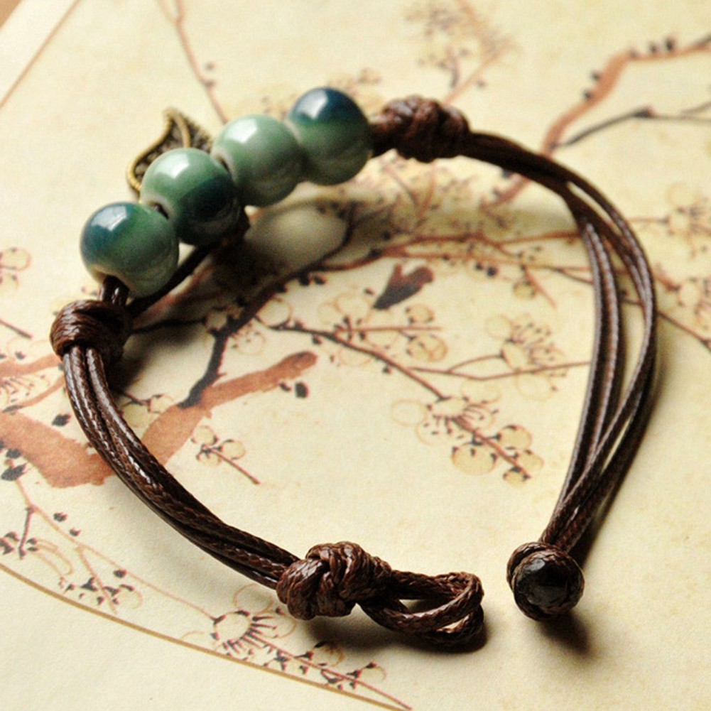 Vòng tay dây da 4 hạt sứ nhiều màu | BigBuy360 - bigbuy360.vn