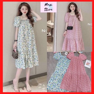 Váy suông hoa nhí , đầm maxi tay bồng
