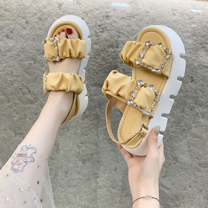 Giày sandal IELGY đế xuồng khóa vuông đính đá sang trọng cho nữ