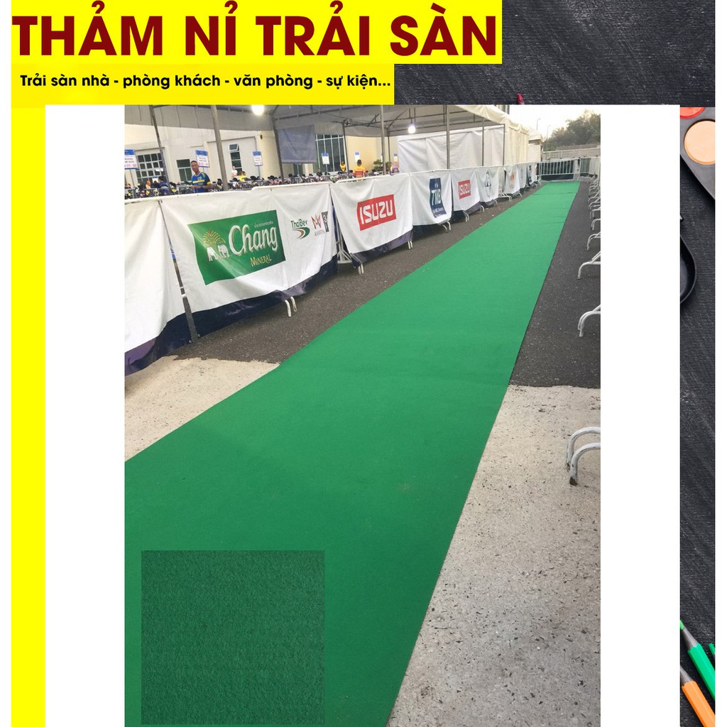 Thảm nỉ trải sàn nhà, thảm lót sàn nhà đẹp giá rẻ dày 3mm màu xanh lá trải văn phòng, phòng ngủ, sự kiện