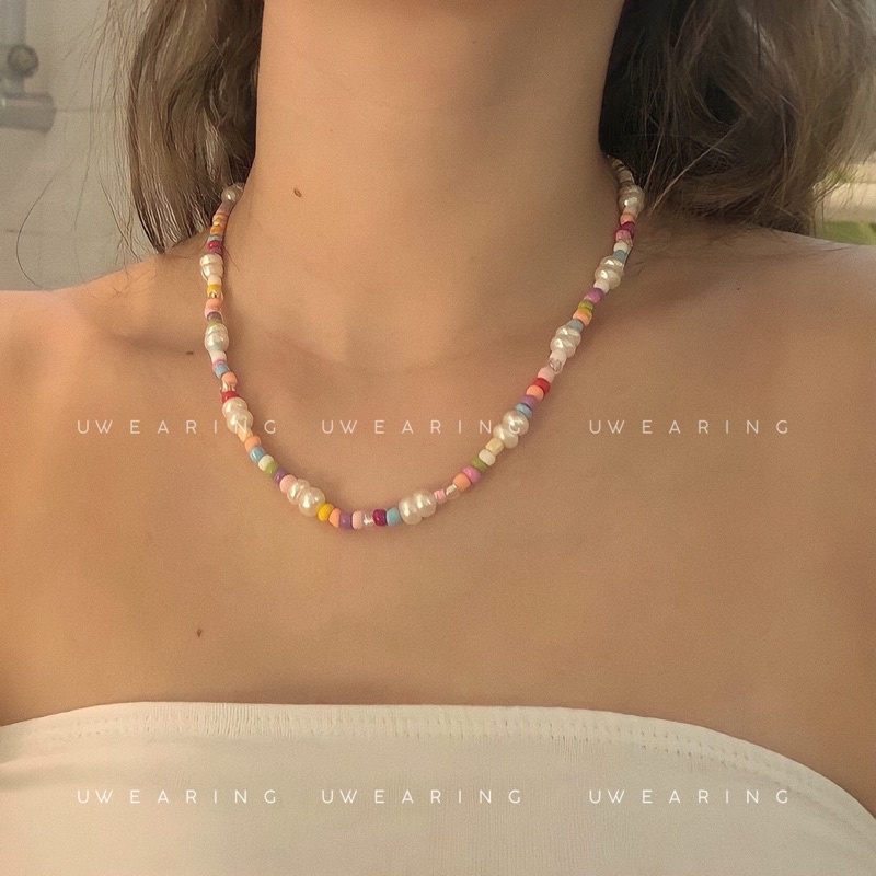 Vòng cổ hạt cườm UW pearly mix phong cách vintage thanh lịch nhẹ nhàng
