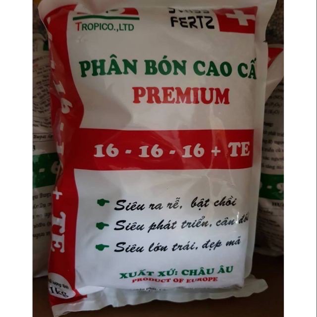 Phân bón cao cấp NPK Premium 16-16-16 túi 1kg