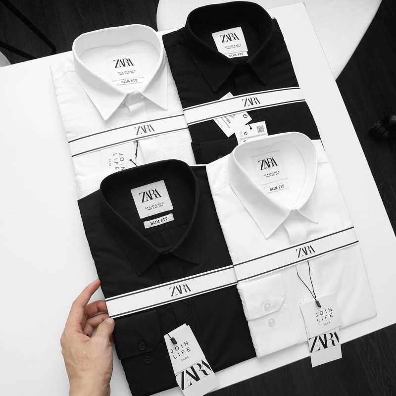  Áo sơmi nam ZR full tag mác phong cách lịch lãm ôm body (3 màu trắng, đen, xanh)