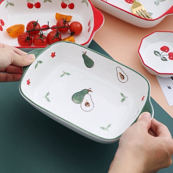 Đĩa Gốm Chữ Nhật Họa Tiết