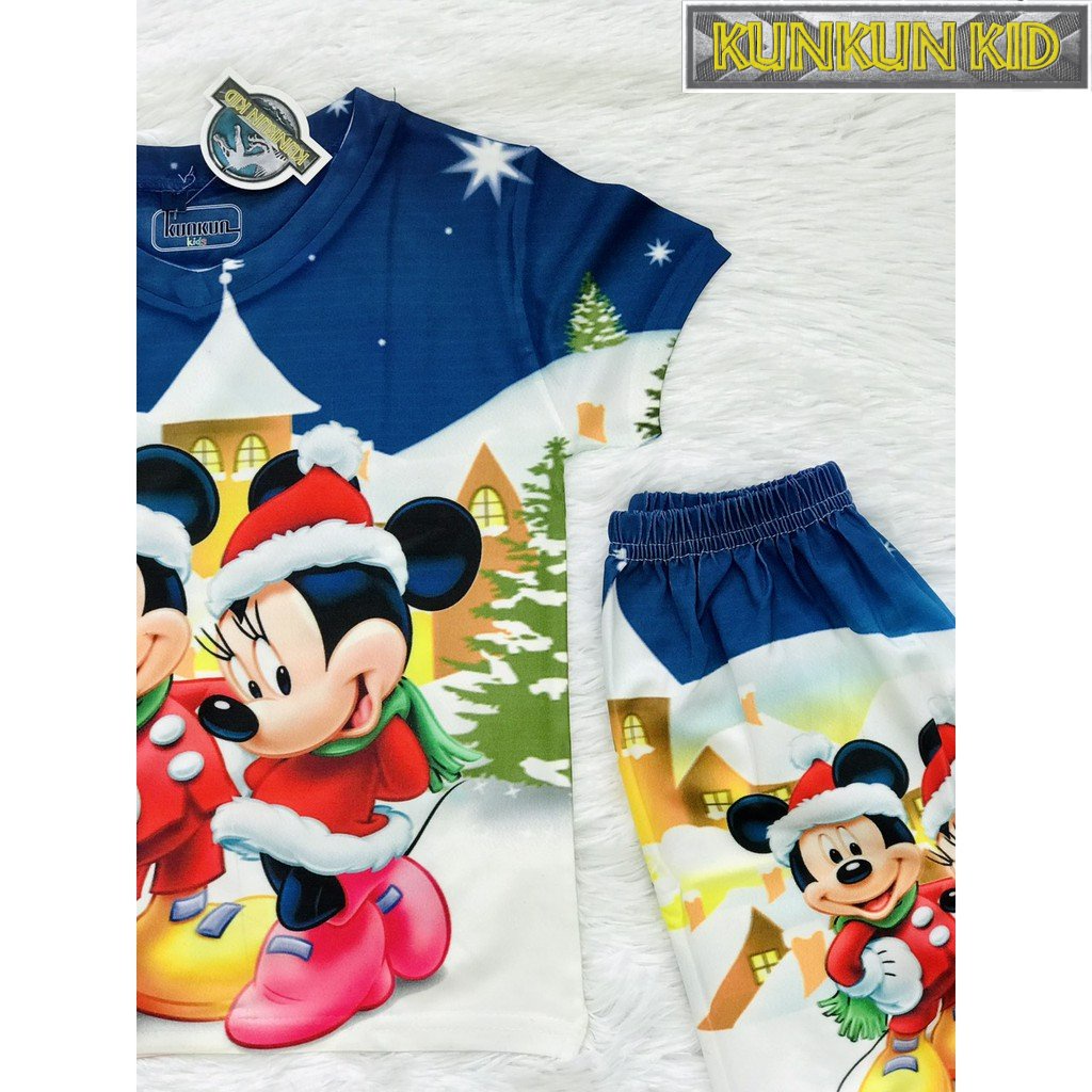 Đồ Bộ Tay Ngắn Thun Lạnh In Hình 3D Hoạt Hình Mickey Mouse Cho Bé Trai và Bé Gái Từ 10kg - 40kg KunKun TP373