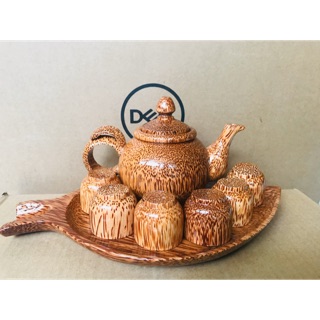 Bộ bình trà gỗ dừa chiếc lá