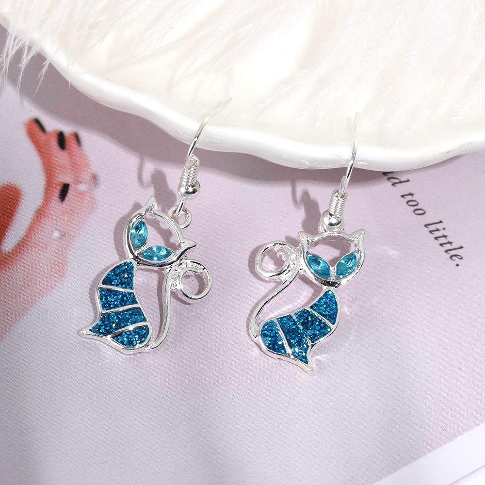 1 Đôi Bông Tai Hình Mèo Đính Đá Opal Thời Trang