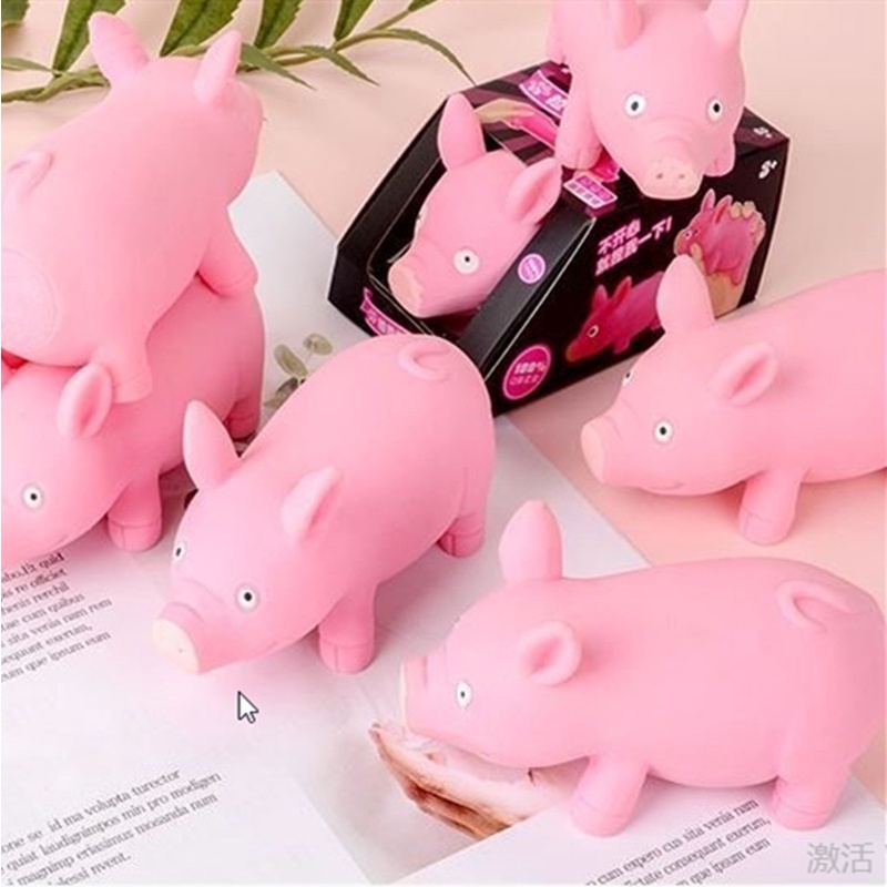 Đồ chơi nắn bóp tay đàn hồi hình chú lợn màu hồng hường chất liệu silicon co dãn giá rẻ dẻo an toàn cho bé trai gái
