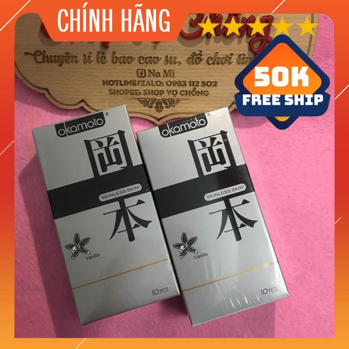 Bao Cao SuFreeshipOkamoto Skinless Skin siêu mỏng hương vani hộp 10 cái