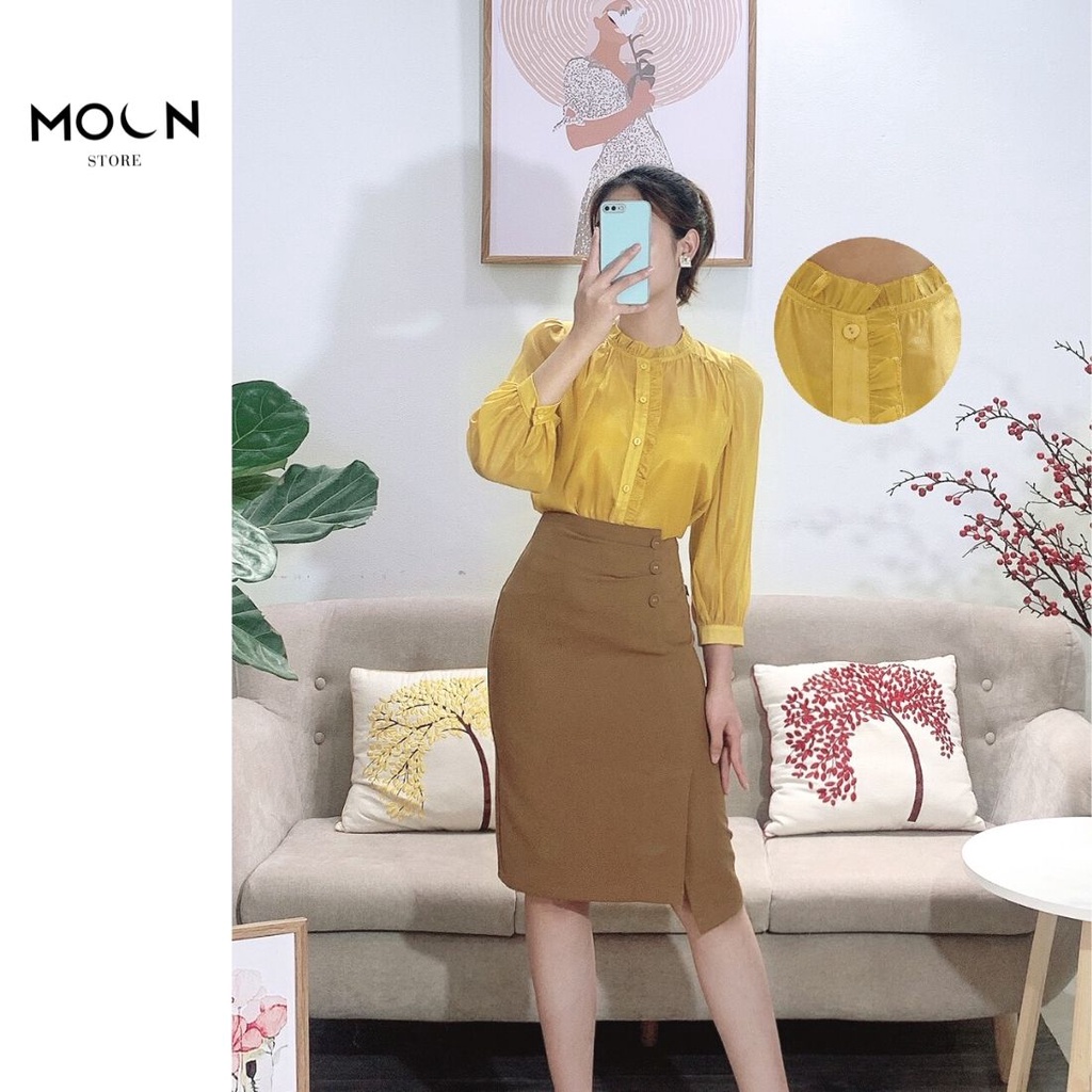 Áo sơ mi lụa cổ tròn tặng kèm áo lót dây trong áo nữ công sở BA110 MOON STORE