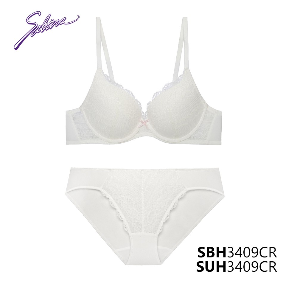 Combo Áo Lót Có Gọng Mút Dày Vừa Và Quần Đồng Bộ Màu Trắng Phối Ren Soft Doomm By Sabina SBH3409CR+SUH3409CR