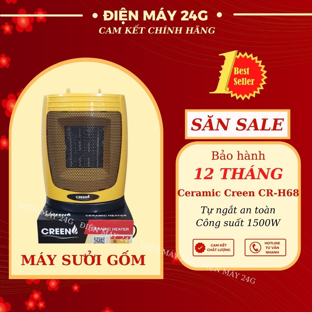 máy sưởi mini Creen CR-H68 quạt sưởi gốm ceramic sưởi ấm nhanh tức thì tự động ngắt khi nghiêng đổ an toàn khi sử dụng