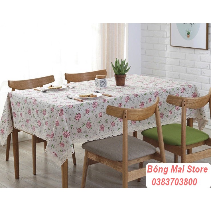 [110*160cm] Khăn trải bàn vải canvas VIỀN REN họa tiết BỒ CÔNG ANH phong cách Nhật Bản nhẹ nhàng vintage [T004]