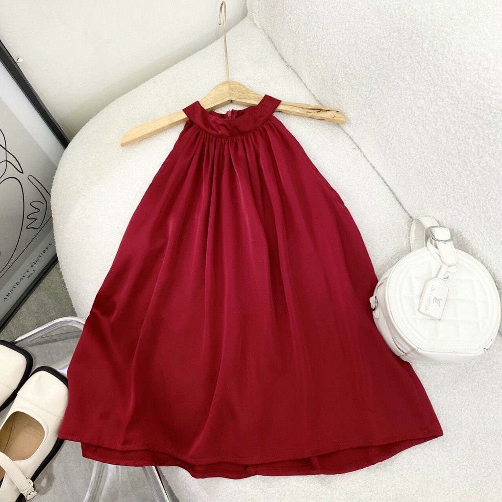 Áo đỏ cổ yếm basic đơn giản dễ mặc chất vải thoáng mát dịp lễ tết