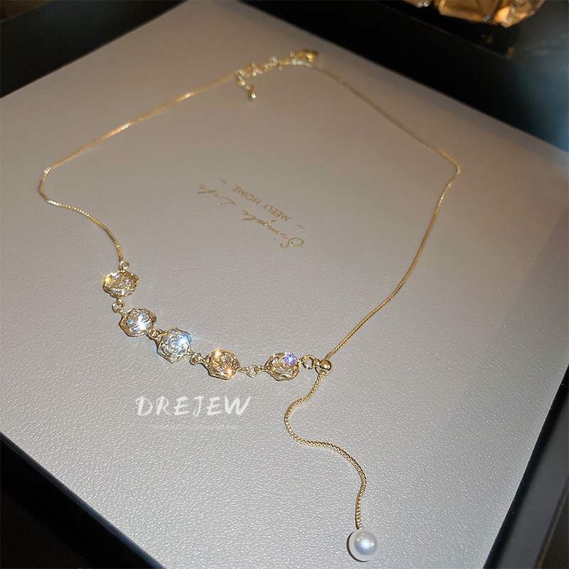 DREJEW Dây chuyền mạ vàng mặt hoa đính ngọc trai sang trọng cho nữ