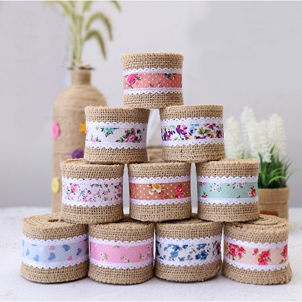 Cuộn dây ruy băng vải bố tự nhiên dài 2m*5cm dùng trang trí tiệc cưới