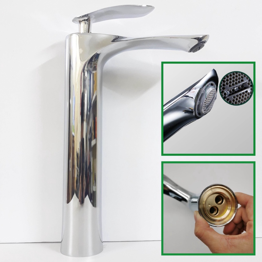 [ Hàng Mới Về ] Vòi lavabo, bồn rửa mặt nóng lạnh kiểu dáng lá liễu bằng đồng mạ inox 30cm dành cho bàn đá