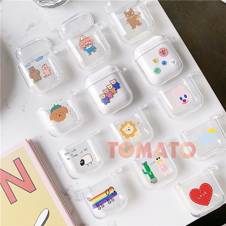 Case Airpods 1/2 silicon dẻo trong suốt nhiều hoa tiết , Vỏ bảo vệ airpods 1/2 trong suốt dễ thương - Phụ kiện Tomato