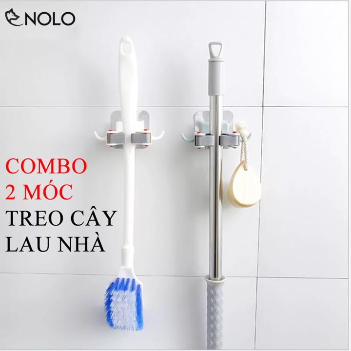 Combo 2 Bộ Móc Dán Tường Treo Cây Lau Nhà Cây Chổi Vật Dụng Nhà Bếp Chất Liệu Nhựa ABS Tải Tối Đa 5Kg