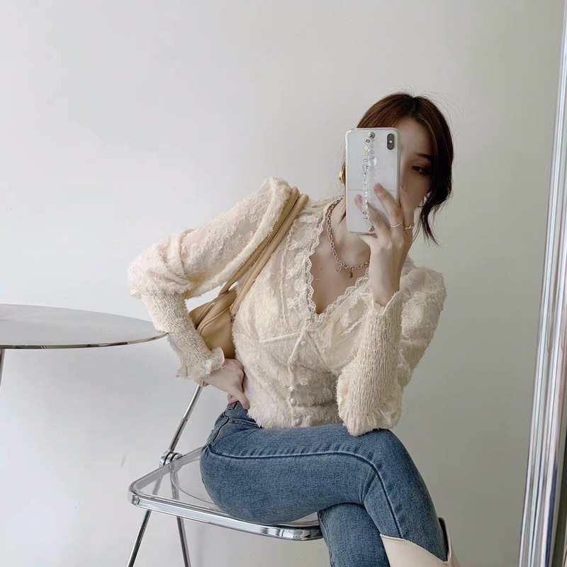 ⚡️BÁN SỈ⚡️Áo ren xù 2 lớp cúc ngọc